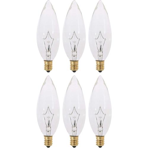 KOR (Pack of 6) Clear European Base (E14) Torpedo Tip 120V Chandelier Bulbs - Straight Tip (25)