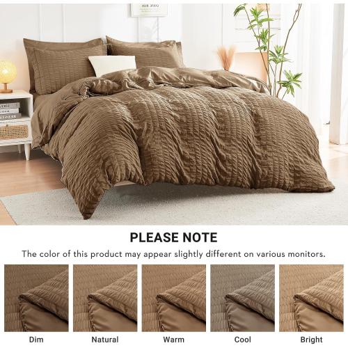 HYMOKEGE Brown Queen Comforter Set Seersucker 7 Pieces, All Season Luxury Bed in a Bag Queen for Bedroom, Bedding Set with Comforter, Sheets, Pillowcases & Shams
