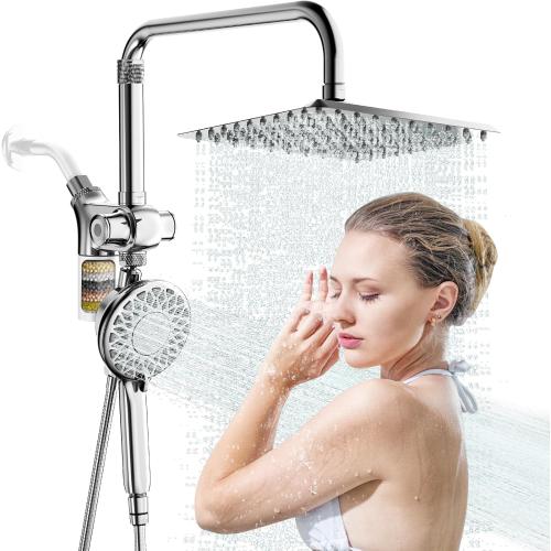 10 Rainfall Shower Heads with Handheld Spray Combo High Pressure, Magnetix Shower Head with Filters for Hard Water, 2 in 1 Dual Shower Head with Handheld and Adjustable Slide Bar (Chrome)