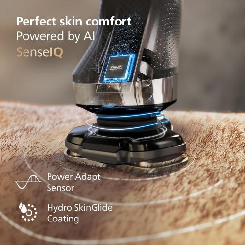 Philips Norelco Shaver i9000, Wet & Dry Electric Shaver, Taubenblau, SenseIQ Technology, Triple Lift & Cut System, 360 Rotating Dual SteelPrecision Precision Blades, Beard Styler, Model X9001/91