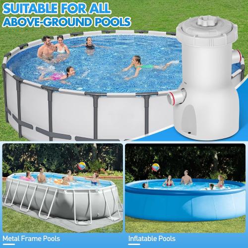 Standard Series Above Ground Pool Filter Pump - 800 GPH Flow Rate | Rapid Circulation & Micro-Debris Filtration, Pool Cartridge Filter Pump System - Keep Water Crystal Clean & Clear - Grey