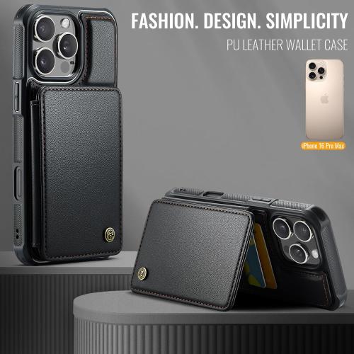 Vinich for iPhone 16 Pro Max Wallet Case with Card Holder, Black