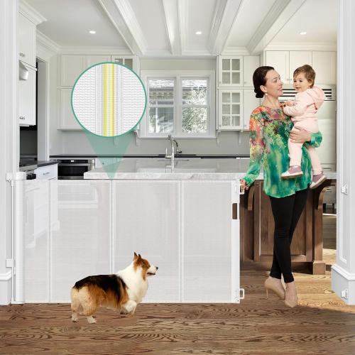 Reinforced 60 Wide Retractable Baby Gate with Reinforced Rods, 5 ft Retractable Dog Gate Indoor/Outdoor Baby Gate Retractable Gate - Bottom Anti-Escape, White
