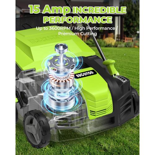 2-in-1 16-Inch Dethatcher & Scarifier Electric Corded, 15 Amp Copper Motor, Electric Lawn Dethatcher with 5-Position Depth Adjustment, 14.5 gal Thatch Bag,Walk Behind for Yard Lawn Garden Care