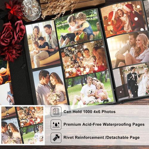Lanpn Photo Albums 4x6 1000 Pockets Slip in, OURMEMORIES Extra Big Large Capacity Linen Hardcover Window Photo Book Photobook Holds 1000 horizontal Vertical Photos (Beige)