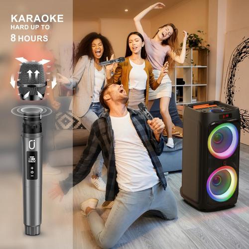 JYX Karaoke Machine with 2 Wireless Microphones, 24 Big Portable Bluetooth Speaker for Adults with RGB Light PA System Treble & Bass, Support TWS/USB/AUX/TF Card/REC, for Home Party Outdoors