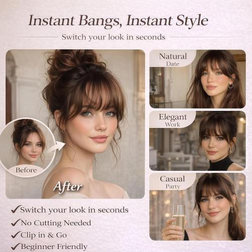 Clip in Bangs Real Human Hair French Bangs with Temples