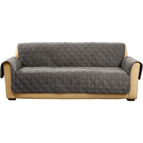 SureFit Home Décor SF44892 Microfiber Universal Cushion Sofa Quilted Furniture Throw Pet Couch Cover, Polyester, Machine Washable One Piece Dark Gray