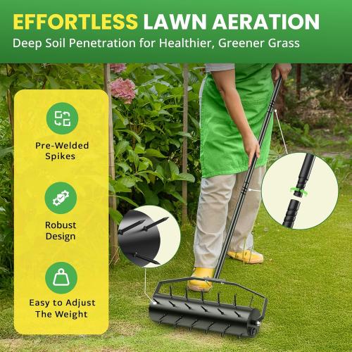 Manual Roller Lawn Aerator,Heavy-Duty Hand Lawn Aerator with Pre-Attached Spike for Yard and Garden,Easy-to-Assemble Lawn Aerator Tool for Compact Soil,Lawn Aerator for Lawn Care (Black)