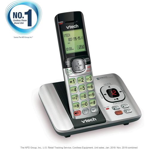 VTech CS6529 1-Handset Cordless Phone with Answering Machine, Caller ID/Call Waiting, DECT 6.0 Expandable, Handset Speakerphone, Silver/Black