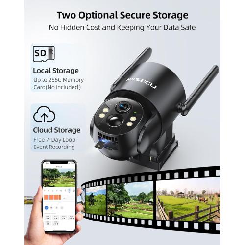 4G LTE Cellular Security Camera, 2.5K Solar Outdoor Cam Wireless Without WiFi Needed, 360° PTZ Live View Off Grid Camera, AI Motion Detection, Color Night Vision, Local/Cloud Storage
