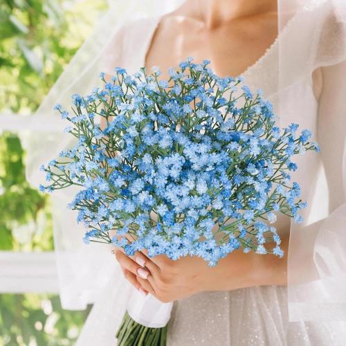 N&T NIETING 10Pcs Babys Breath Artificial Flowers Bulk Faux Flowers, Blue