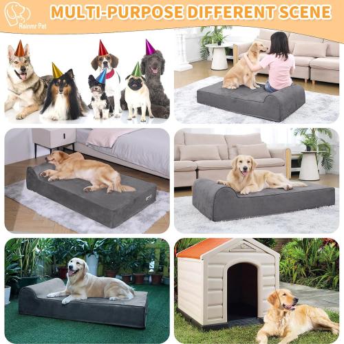 Orthopedic Dog Beds for Large Dogs, 7 Memory Foam Dog Beds with Waterproof Liner, Chew Proof Microsuede Cover, Removable and Washable, Nonskid Bottom L Grey