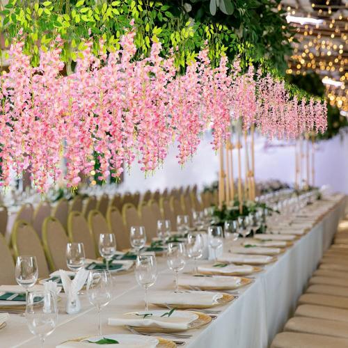 Alotiki Wisteria Hanging Flowers,50 Pack Fake Hanging Flowers,Wisteria Artificiales Garland for Home Wedding Arch Floral Party Garden Ceremony Outdoor Decor,3.6 Feet Long(50,Pink)