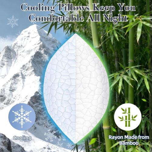 Yettbea Adjustable Shredded Memory Foam Pillows Queen Size Set of 2, Luxury Bamboo Cooling Pillow w/Washable Zippered Cover, Soft or Firm Support Bed Pillow for Side, Back, Stomach Sleeper