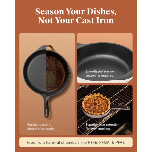 Caraway Cast Iron Skillet - 8” Enameled Cast Iron Pan With 3 Layer Enamel Coating - No Seasoning Required - Compatible With All Stovetops - Free From Forever Chemicals - Midnight Blue