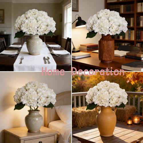 Kimura's Cabin 6pcs White Hydrangea Artificial Flowers Silk Fake Hydrangeas