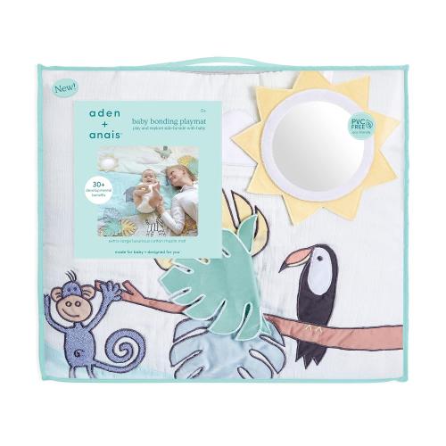 aden   anais Baby Bonding Playmat – Reversible 45” x 45” Cotton Muslin Infant Mat – Foldable Play & Tummy Time Cushion – Sensory Development Toys – Machine Washable - Non Toxic, PVC Free