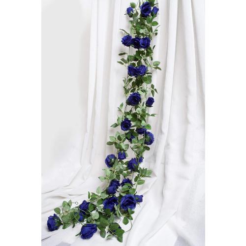 Huata 3PCS 6.56Ft Artificial Rose Flower Silk Vine Hanging Wedding Decor Garlands Home Outdoor Indoor Decor Flower (Blue)