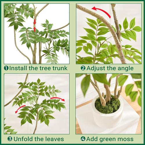Size 6.5FT Artificial Sumac Tree with White Pot, Tall Faux Plants Indoor, Large Fake Tree with Nearly Natural Silk Plant (Real Touch), for Home, Office, Living Room, Patio, Lobby Decor