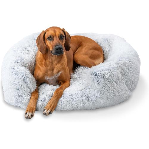 Best Friends by Sheri Shag Lounge Bed Calming Faux Fur Dog Bed, Frost, Large, 36 x 27