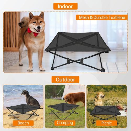 Elevated Dog Bed Portable Foldable Bed for Medium Large Dogs with Stable Steel Frame Durable Breathable Teslin Fabric Raised Pet Cot Beds 130 LBS Capacity Indoor Outdoor Black 31.5 x 31.5
