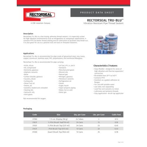 Rectorseal 31631 1/4 Pint Brush Top Tru-Blu Pipe Thread Sealant , Blue