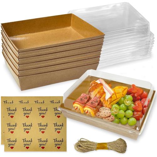 100 Pack 7x5 Inches Charcuterie Boxes with Clear Lids, Paper Bakery Boxes with Window Take Out Containers for Salads, Strawberries, Cookies and Treats (Brown)