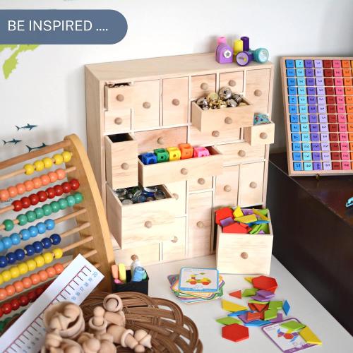 DIY Wooden Advent Calendar Apothecary Cabinet Craft Storage organiser with Drawers for Decorating or Natural Wood. Handles Detached. Comes in Gift Box