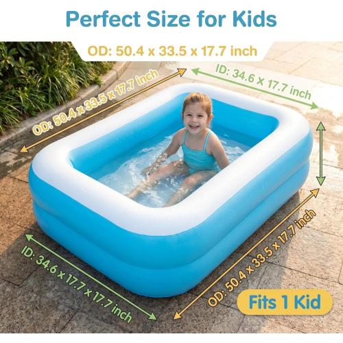 Inflatable Kiddie Pool, 128x85x45cm (50x33x18in) ,Thickened PVC Kids Blow Up Swimming Pool for Babies Toddlers, Wading Pool Indoor Outdoor Garden Backyard Summer Water Party Play Center