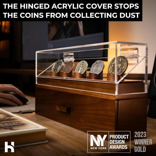 Holme & Hadfield Premium Challenge Coin Display Case for up to 30 Coins – Beautiful 360° Views – Large Handcrafted Military Coin Display Case – Birthday Gift – Luxury Built to Last