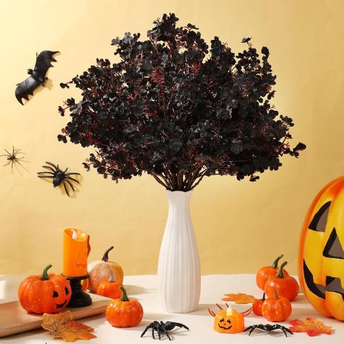 Hotop 30 Pcs Halloween Flowers Artificial Black Baby Breath Bulk Halloween Table Centerpieces Black Faux Flower Fake Dried Gypsophila Bouquet Silk DIY Floral Arrangement for Home Vase Party Decoration