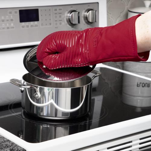 2pk All Clad Silicone Oven Mitt: Heat Resistant up to 500 Degrees - 100% Cotton & Silicone, 14x7 Oven Mitt for Kitchen and Barbeque,  Chili