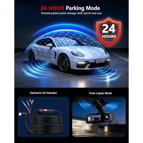 4K Dash Cam Front and Rear, Night Vision, WDR, Free Card Included | 2K Rear Dash Camera for Cars, 170° Wide Angle, 5.8G/2.4G Wi-Fi, Built-in GPS, G-Sensor Emergency Lock, 24H Parking Monitor
