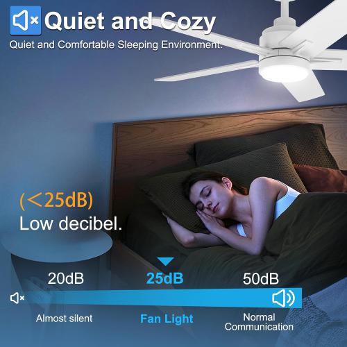 42 Inch White Ceiling Fan with Light and Remote Control,Dimmable 3 Color Temperatures LED Ceiling Fan,6 Speeds Reversible DC Motor,5 Blades Modern Ceiling Fans for Indoor or Covered Outdoor