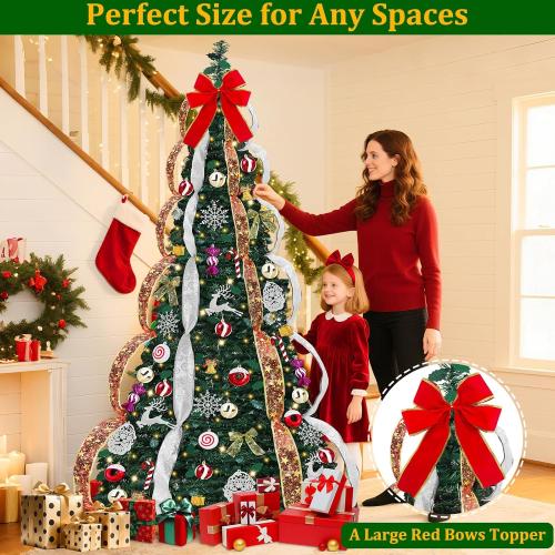 6.5 FT Prelit Pop Up Christmas Tree with 220 Warm White & Multicolor Lights 8 Modes & Timer Fully Decorated 103 Ornaments, Collapsible Pull Up Christmas Tree with Lights for Indoor Home Party Decor