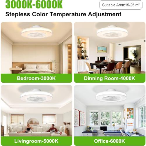 Size 20 Color White Ceiling Fan with Light and Remote, Modern Low Profile,Stepless Color Temperature and Brightness Adjustable and 6 Wind Speeds for Bedroom, Kids Room, Living Room and Study Room (White)