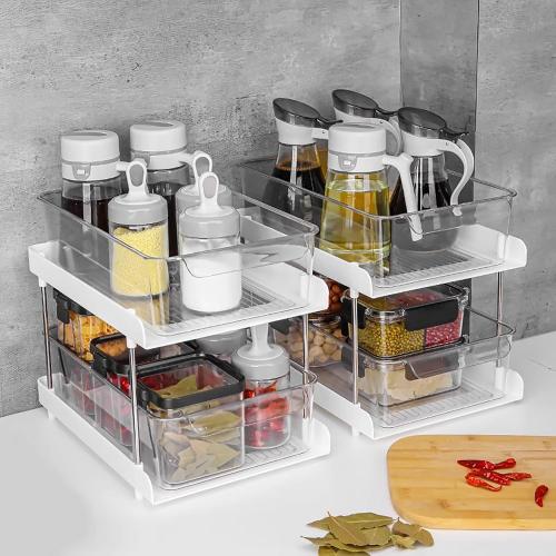 Atkits Kitchen Cabinet Organizers and Shelf Under Sink Organizers and Storage Bathroom Acrylic 2 Tier Clear Organizer with Dividers,3 Tier,No partition Style