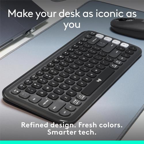 Logitech POP ICON Keys Wireless Bluetooth Keyboard, Comfortable Typing, Programmable Keys, Easy-Switch Between up to 3 Devices, for Laptop, Tablet, PC – Graphite and White