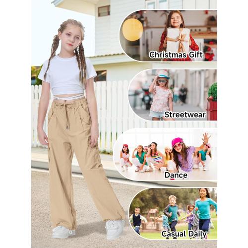 Thread Supply Parachute Pants for Girls Y2K Cargo Trousers with Pockets Harajuku Jogger Pants size : x-small