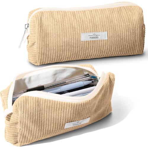 Pencil Bag Pen Case, Soft Corduroy Small Pencil Pouch Organizer with Zipper, Cute Pencil Case Pouch Stationery for Girls and Boys – Apricot