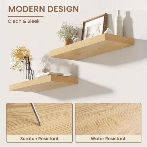 Dreamland 8 Deep Long Floating Shelves, 32 Inches Floating Shelves for Wall Set of 2, Large Display & Storage Shelf, Wall Shelf for Bathroom Bedroom Living Room Kitchen Office, Oak