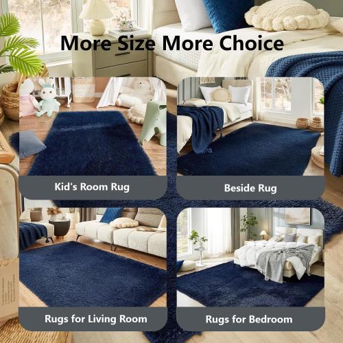 Area Rug Living Room Rugs, Dark Blue, Ultra Soft Fluffy Furry Carpet for Bedroom, Non-Slip Indoor Floor Carpets for Kids Boys Girls Dorm, Nursery, Home Decor Aesthetic