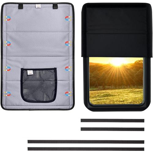 Living in a Bubble RV Door Window Shade, Foldable Magnetic Blackout Caravan Window Cover - UV Protection Heavy Duty Camper Trailer Door Windows Covering (16x25)