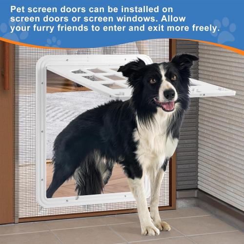 Large Dog Screen Door,  Flap Opening Dog Door for Screen Door with 4 Entry Ways, Magnetic Self-Closing Pet Screen Door for Dogs Cats, White