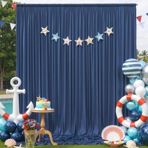 50ft×12ft Wrinkle Free Navy Blue Backdrop Curtain for Wedding Parties, 10 Panels 5×12ft Long Soft Silky Polyester Backdrop Drapes Photo Back Drop Cloth for Graduation Photography Background