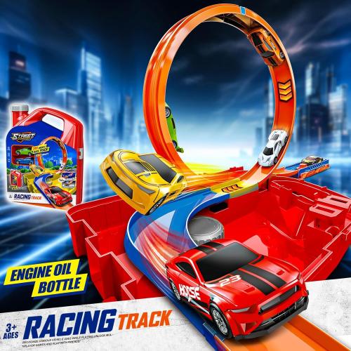 Race Track Toy Car Set with 2 Race Cars,2 in 1 Car Tracks Style with Storage Box,Changeable Tracks Toys Birthday Gifts for Kids 3 4 5 6 7 8 Year Old Boys Girls (Red)
