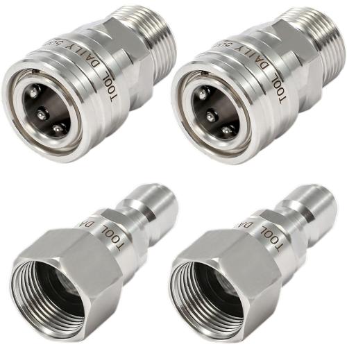 Tool Daily Pressure Washer Adapter Set with Swivel, M22 14mm to 3/8 Quick Connect, Stainless Steel Quick Disconnect Swivel for Power Washer Hose, 5000 PSI, Pack of 2