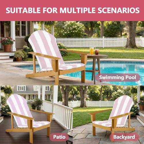 Goodgoods 20 x 50 Adirondack Chair Cushions Set of 2, 1000 Hours Fade-Resistant & Water-Resistant Outdoor Furniture Chair Cushions with 30D High-Resilience Foam for Patio, Pink and White Stripes