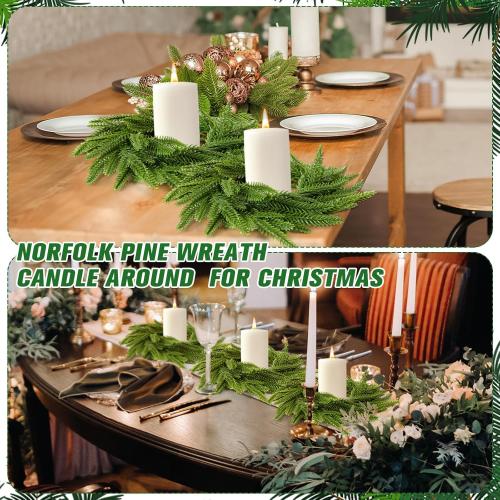 Dingion 12 Pcs Christmas Norfolk Pine Candle Ring Wreaths 6 Inch Small Christmas Wreath Garland Artificial Green Pine Ornaments Xmas Table Centerpiece for Wedding Farmhouse Home Cabinets Window Decor